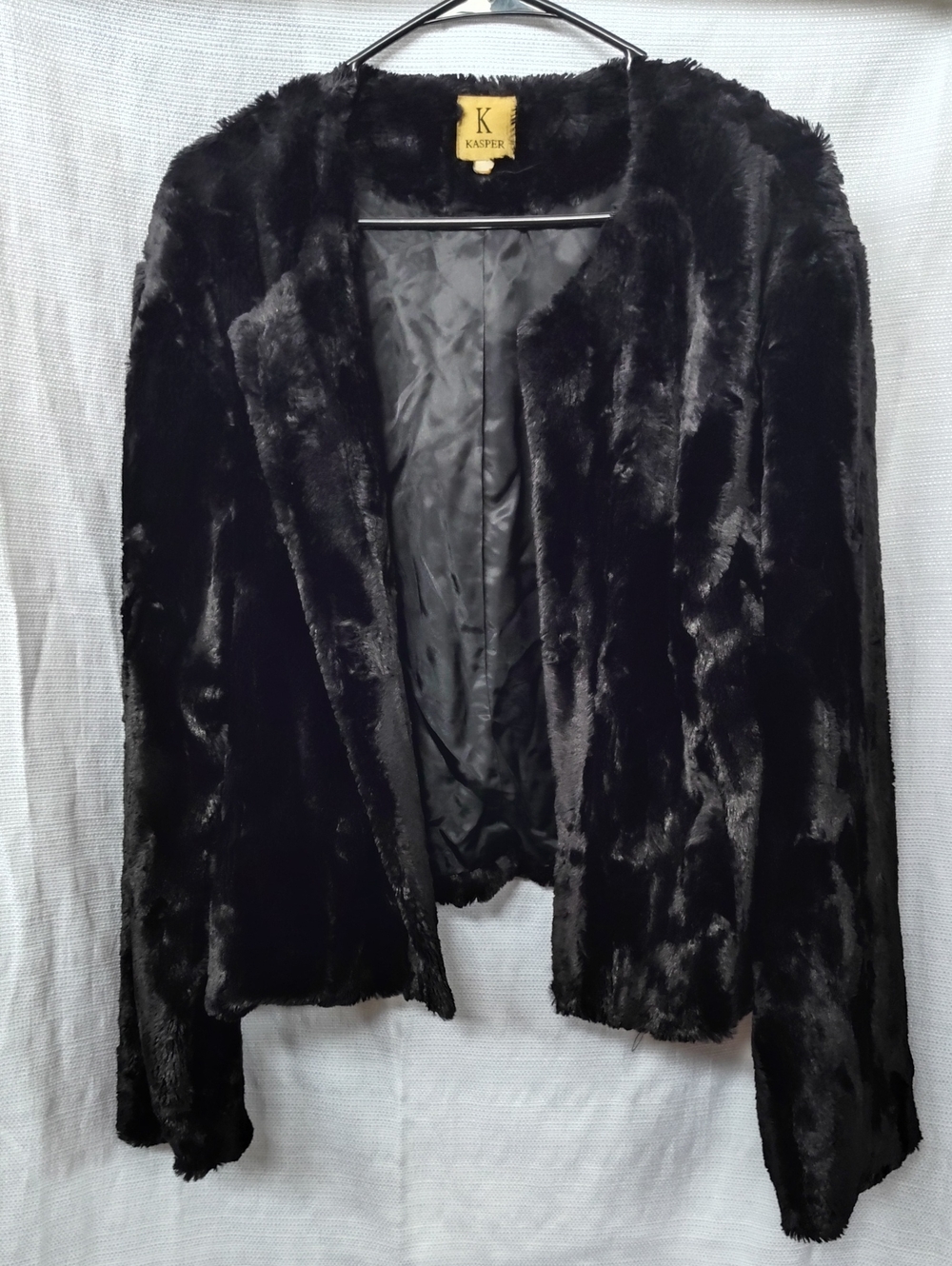 Kasper Black Plush Faux-Fur Open Jacket
